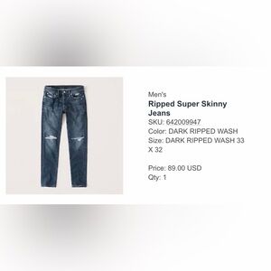Abercrombie & Fitch Men's Skinny Jeans - Dark Ripped Blue